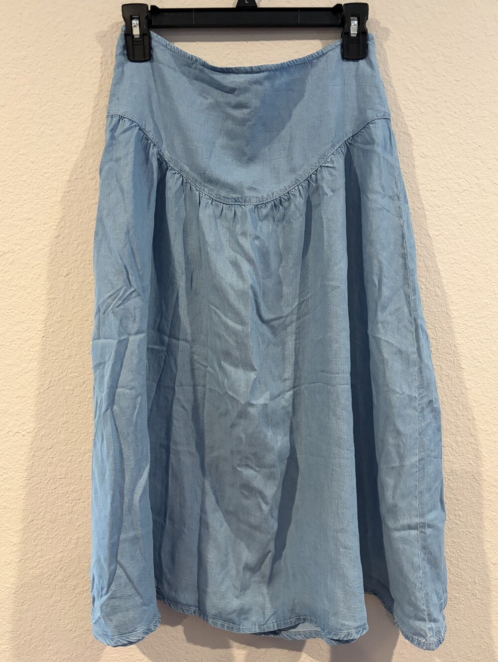 NEW‎ Mango MNG Womens Blue Denim Chambray 100% Tencel Lyocell Midi Skirt Small